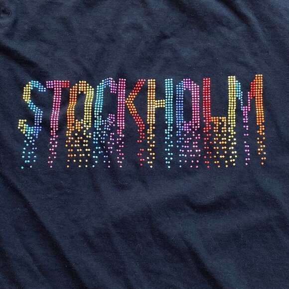 Stockholm Rhinestone Rainbow T-Shirt Black Women’s Small - Picture 2 of 9